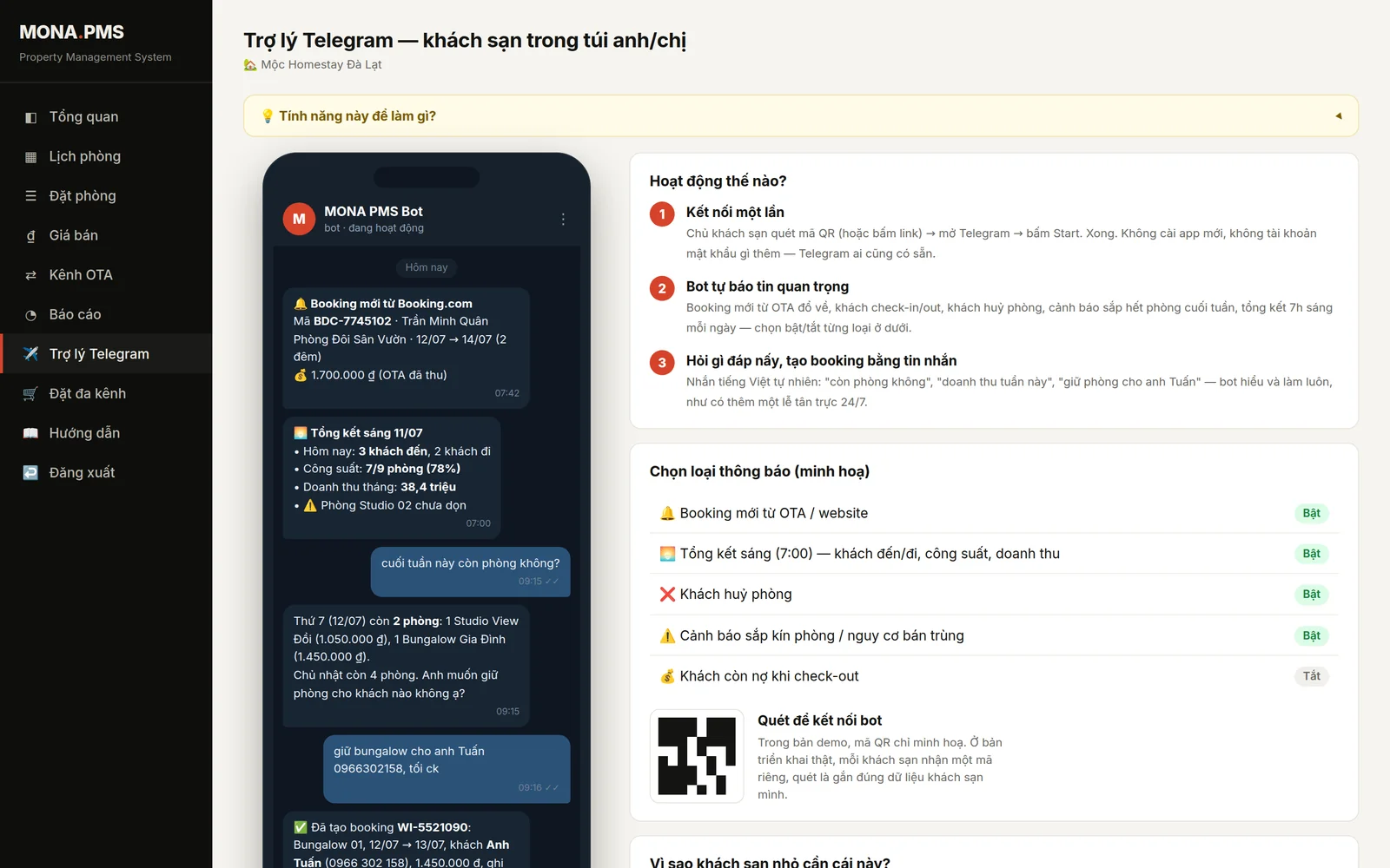 Bot Telegram báo booking mới và tổng kết mỗi sáng cho chủ khách sạn